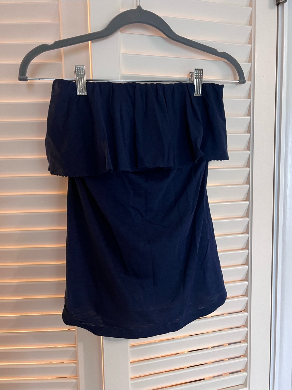 Women’s Navy Ruffle Strapless Shirt